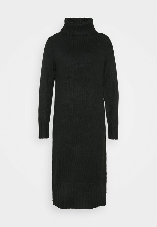 ROLL NECK DRESS - Stickad klänning - black