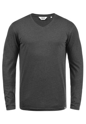 Langsleeve V-hals shirt in donkergrijs, gemaakt van zachte stof met een gladde textuur. Voorzien van een label bij de halslijn en een rechte zoom.