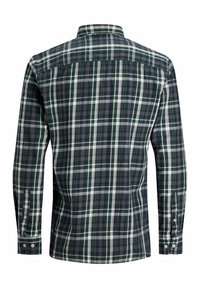 Groen geruit overhemd met lange mouwen, voorzien van een button-down kraag, witte en marineblauwe accenten, en een gladde stoftextuur met een getailleerde pasvorm.