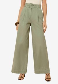 BELTED WIDE LEG - Nohavice - khaki green