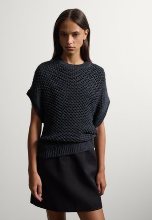 Stefanel, OPEN-KNIT CREW-NECK JUMPER, OVERSIZED FIT. - Camiseta estampada - dark grey