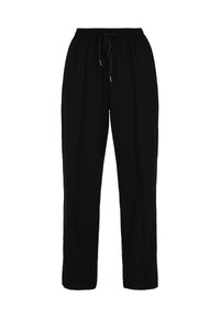 Svarta sweatpants med elastisk midja, justerbar dragsko och sidodetaljer. Tillverkade av ett mjukt tyg med en avslappnad passform.
