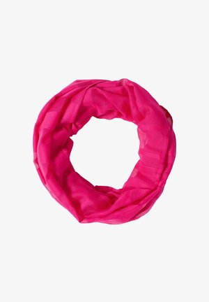 Lyserødt letvægtsstof halsrør i cirkulær form med bløde folder og tekstur på hvid baggrund.