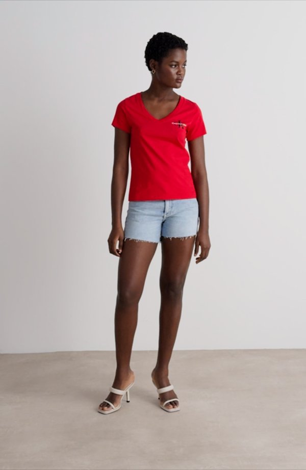 MONOLOGO V NECK TEE - Print T-shirt - candy apple3