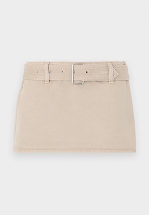 Abercrombie & Fitch BELTED MINI - Džinsinis sijonas - beige