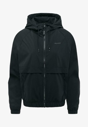 Schwarze Kapuzenjacke mit Frontreißverschluss, Kapuze mit Kordelzug, seitlichen Reißverschlusstaschen, elastischen Bündchen und "ragwear"-Logo auf der Brust.
