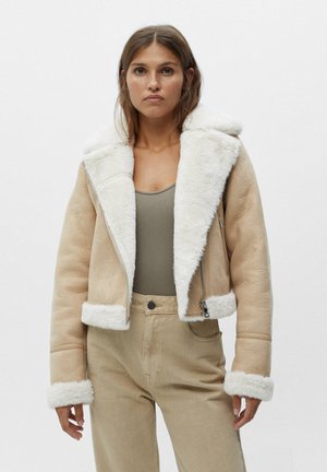 DOUBL FACED - Faux leather jacket - beige
