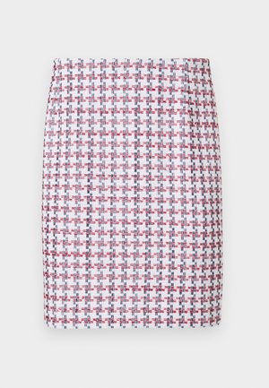 Vævet nederdel i rød, hvid og blå ternet mønster, med en lige design og glat tekstur, samt en mellemhøj talje.