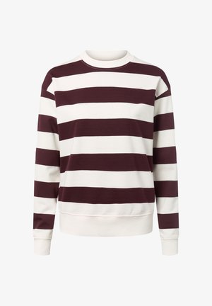 Czerwono-biały bluzer w paski wykonany z miękkiej mieszanki bawełny, z okrągłym dekoltem, długimi rękawami oraz ściągaczami w mankietach i u dołu.