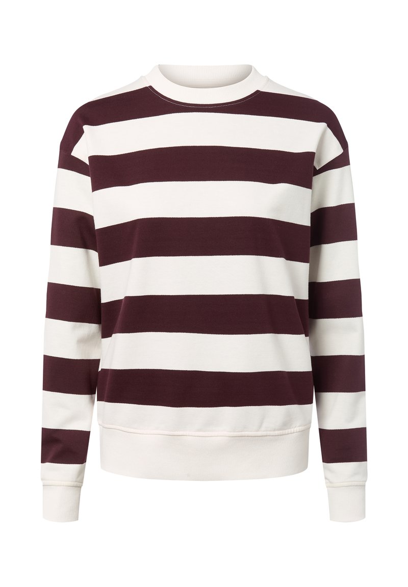 Czerwono-biały bluzer w paski wykonany z miękkiej mieszanki bawełny, z okrągłym dekoltem, długimi rękawami oraz ściągaczami w mankietach i u dołu.