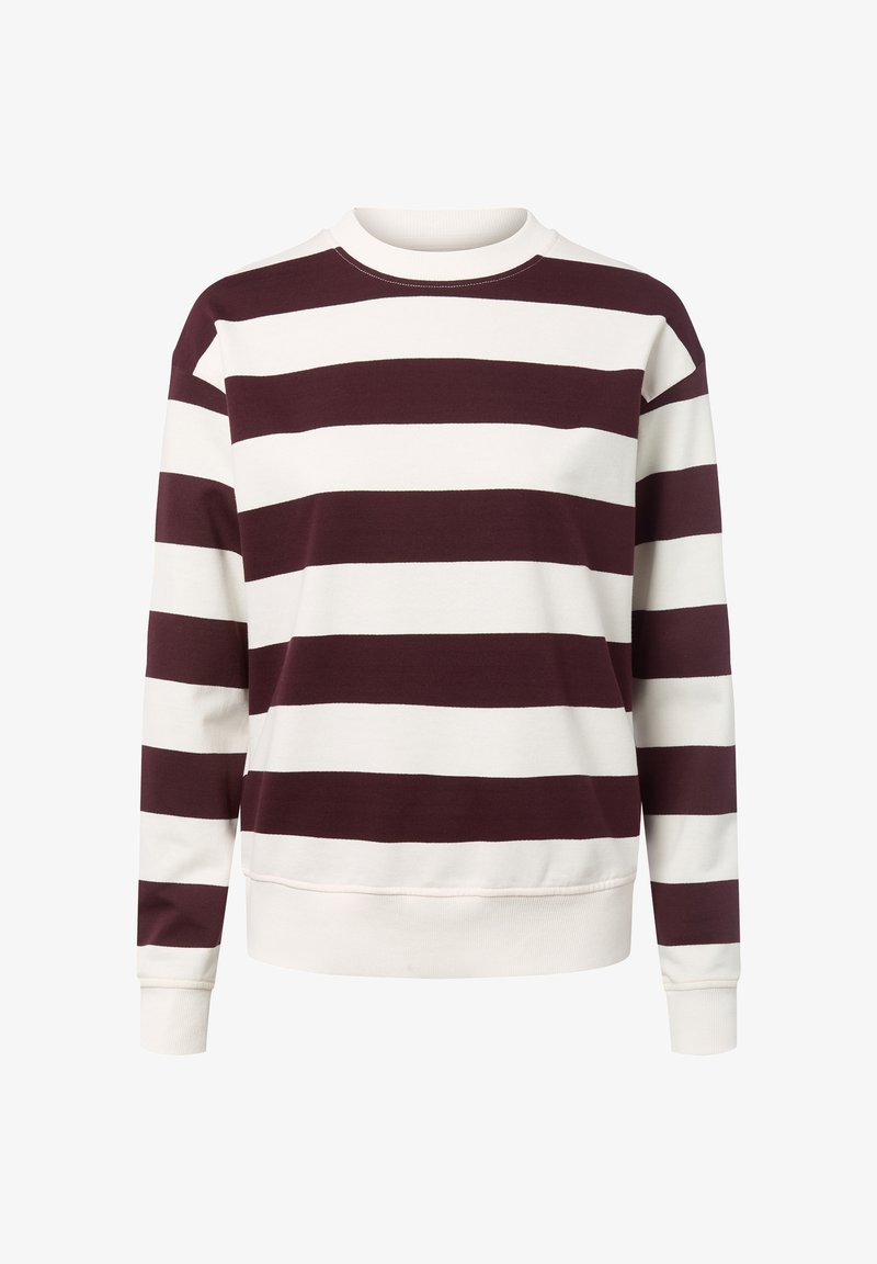 Czerwono-biały bluzer w paski wykonany z miękkiej mieszanki bawełny, z okrągłym dekoltem, długimi rękawami oraz ściągaczami w mankietach i u dołu.