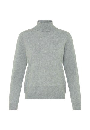 Heledh hall turtleneck-sweater, mis on valmistatud ribastatud kudumisest. Omab pikki varrukaid ja vabalt langevat lõiget ning ribastatud mansette ja allääret.