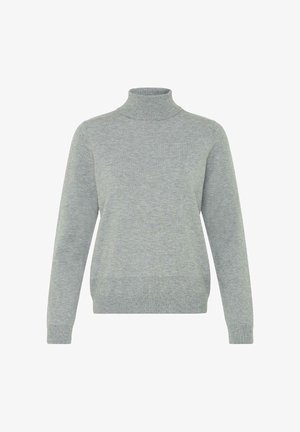 Heledh hall turtleneck-sweater, mis on valmistatud ribastatud kudumisest. Omab pikki varrukaid ja vabalt langevat lõiget ning ribastatud mansette ja allääret.