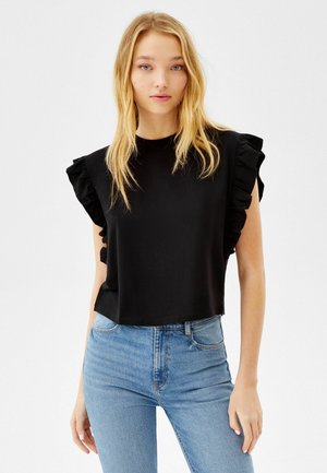FRILLED SLEEVE - T-shirt con stampa - black