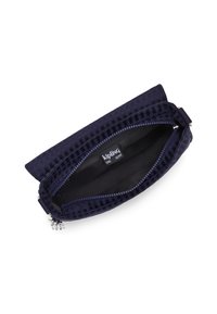 Pochette blu navy con tessuto testurizzato e chiusura con zip. Interno con rivestimento liscio. Etichetta del logo visibile all'interno. Design compatto.