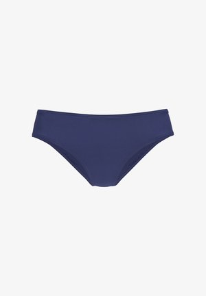 Navy blue bikini bottom made from smooth, stretchy fabric with a mid-rise waist and subtle side seams for a comfortable fit.
