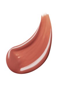 Cremige, mittelbraune Lippenfarbe mit glänzendem Finish, die reflektierende Partikel und eine glatte, gebogene Applikationsform aufweist.