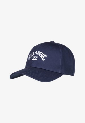 Navy blue baseball cap made of cotton, featuring white embroidered "Billabong" text and a structured, curved brim.