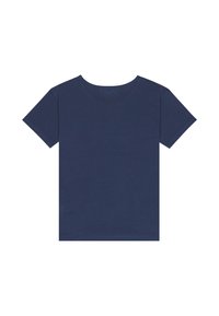 Navy blue short-sleeved t-shirt displayed on a plain white background, featuring a round neckline and simple, clean design.