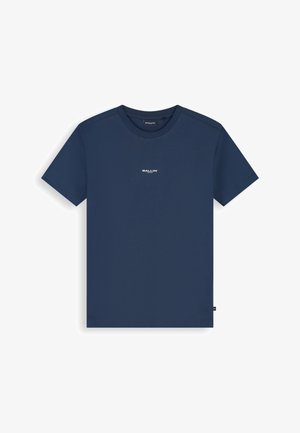 Navy blauwe T-shirt met korte mouwen en ronde hals, met een klein wit "BALLIN'"-logo gecentreerd op de borst en een zwart label in de zijnnaad.