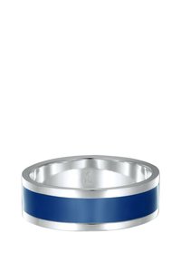 Silberring mit einem glatten blauen Emailleband und polierter Oberfläche. Mit "925" gestempelt, was auf Sterlingsilber hinweist.