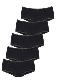 Dir sottile imbottito di pizzo nero, impilato in cinque altezze, caratterizzato da un tessuto liscio con un accento decorativo in pizzo lungo il bordo superiore.
