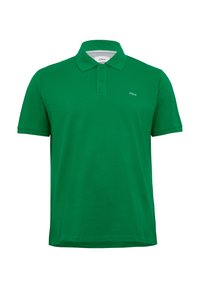 Zielona bawełniana koszulka polo z kołnierzykiem, trzema guzikami, krótkimi rękawami i małym logo na lewej piersi.