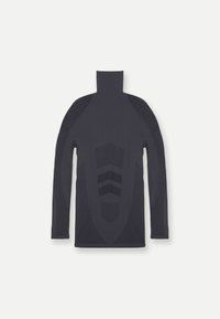 Top nero a maniche lunghe con collo alto, caratterizzato da dettagli testurizzati e una vestibilità snella. Realizzato in materiale morbido ed elastico con un design elegante.