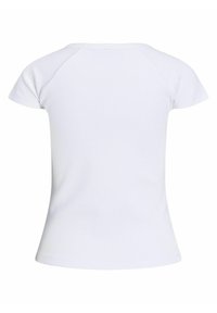 White short-sleeve t-shirt with a round neckline, made from ribbed fabric, featuring a fitted silhouette and smooth texture.
