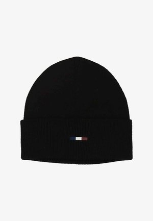 Must Mustari põhjaosa, millel on volditud ääres ja väike sinise, valge ja punase horisontaalse triibuga logo esikeskel.