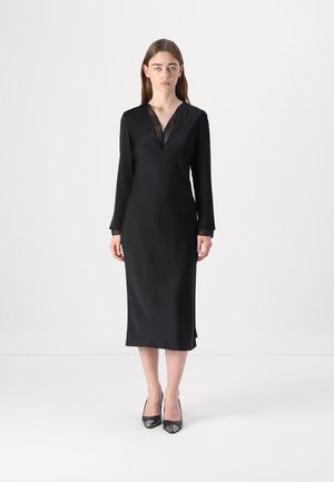 SHEER PANEL SHIFT MIDI DRESS - Shift dress - black
