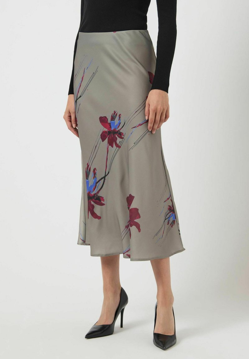 YAS YASPELLA MIDI SKIRT - Jupe trapèze - taupe gray