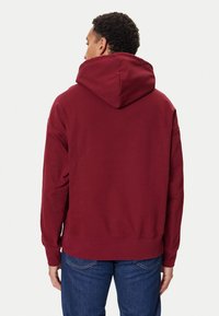 Felpa con cappuccio color bordeaux con cappuccio foderato, polsini e orlo a costine. Realizzata in tessuto morbido, presenta una vestibilità comoda e un design minimalista.