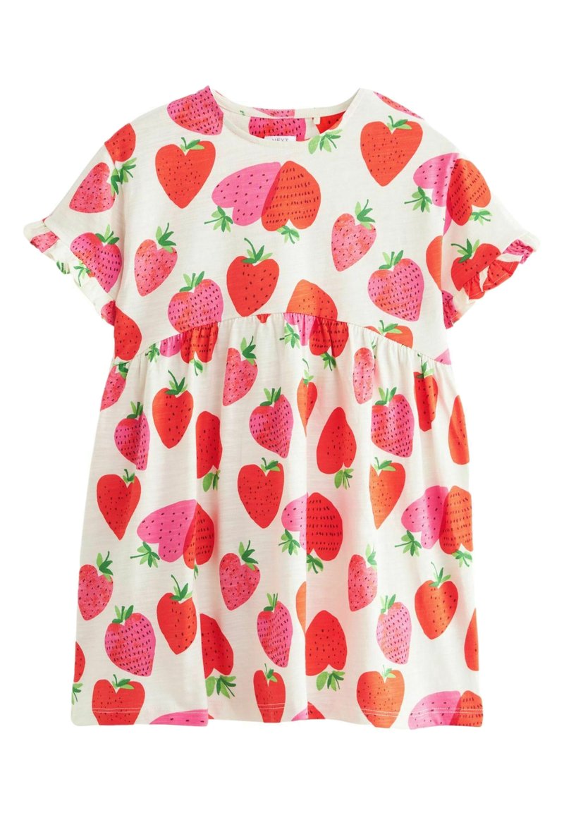 Next - SHORT SLEEVE  REGULAR FIT - Trikotāžas kleita - ecru white  pink  red strawberry print, Palielināt