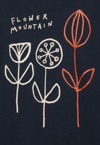 Design grafico che presenta tre fiori stilizzati in bianco e rosso su uno sfondo blu scuro, con il testo "FIORE MONTE" sopra.