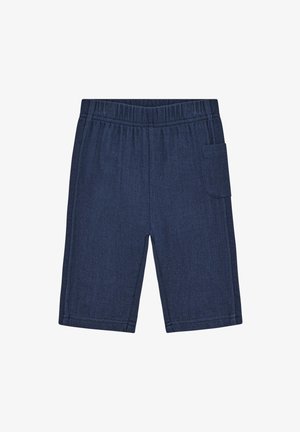 Marineblauwe peutershorts met elastische tailleband en een klein zijzakje aan de rechterkant.