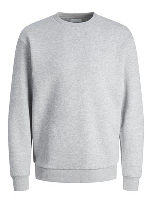 Grey sweatshirt with a crew neckline, ribbed cuffs and hem, made from soft cotton-blend fabric. Simple design without patterns or accents.