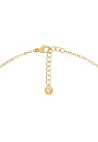 Kuldne ketine käevõru, millel on lobi sulg ja reguleeritavad lingid, ringikujuline silt unikaalse logoga. Sile metallist viimistlus.