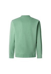 Grüner Baumwoll-Sweatshirt mit langen Ärmeln, Rundhalsausschnitt und texturiertem Finish. Verfügt über gerippte Bündchen und einen geraden Saum auf der Rückseite.