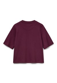 T-shirt in cotone bordeaux a maniche corte con scollo rotondo. Texture liscia, design semplice e senza motivi o accenti visibili.