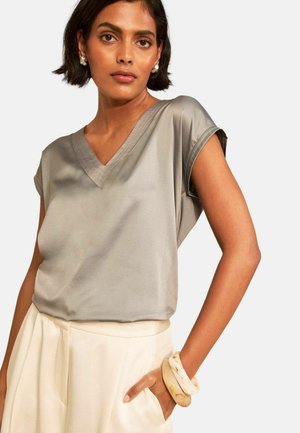 Love & Roses, REGULAR FIT - V-NECK SATIN FRONT JERSEY T-SHIRT . - Blouse - grey