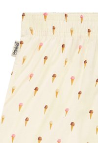 Shorts in tessuto di cotone con uno sfondo crema e un motivo di vari coni gelato in marrone, rosa e bianco. Vita elastica.