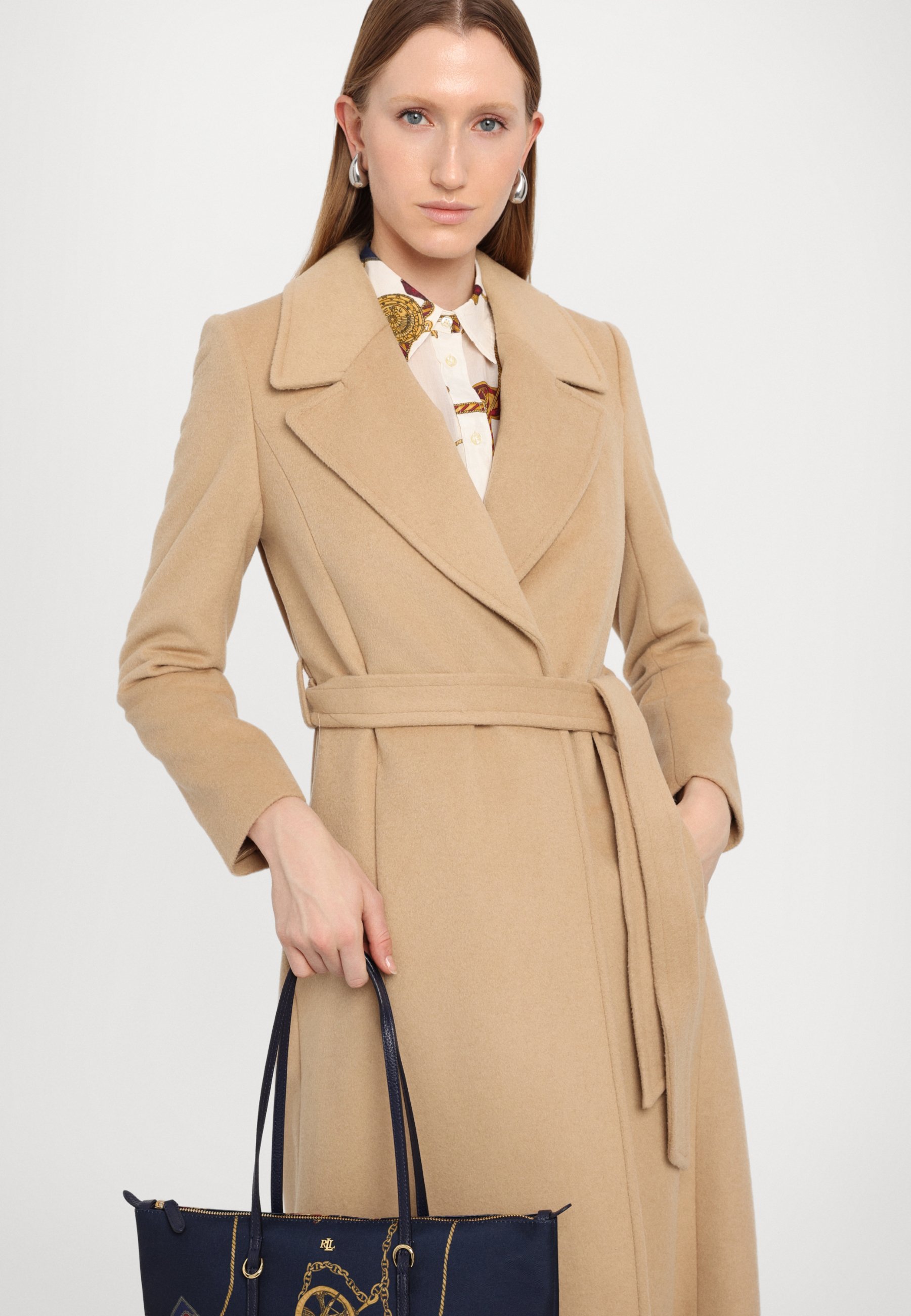 ローレンラルフローレン　WrapCoat　ウールカシミヤ　キャメル　イタリア生地 Polo Ralph Lauren Camel Wrap Coat Leonarda Wrap Coat