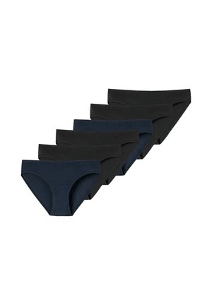 Six pairs of women's cotton hipster briefs in dark navy and black. Features soft fabric, elastic waistband, and seamless design.