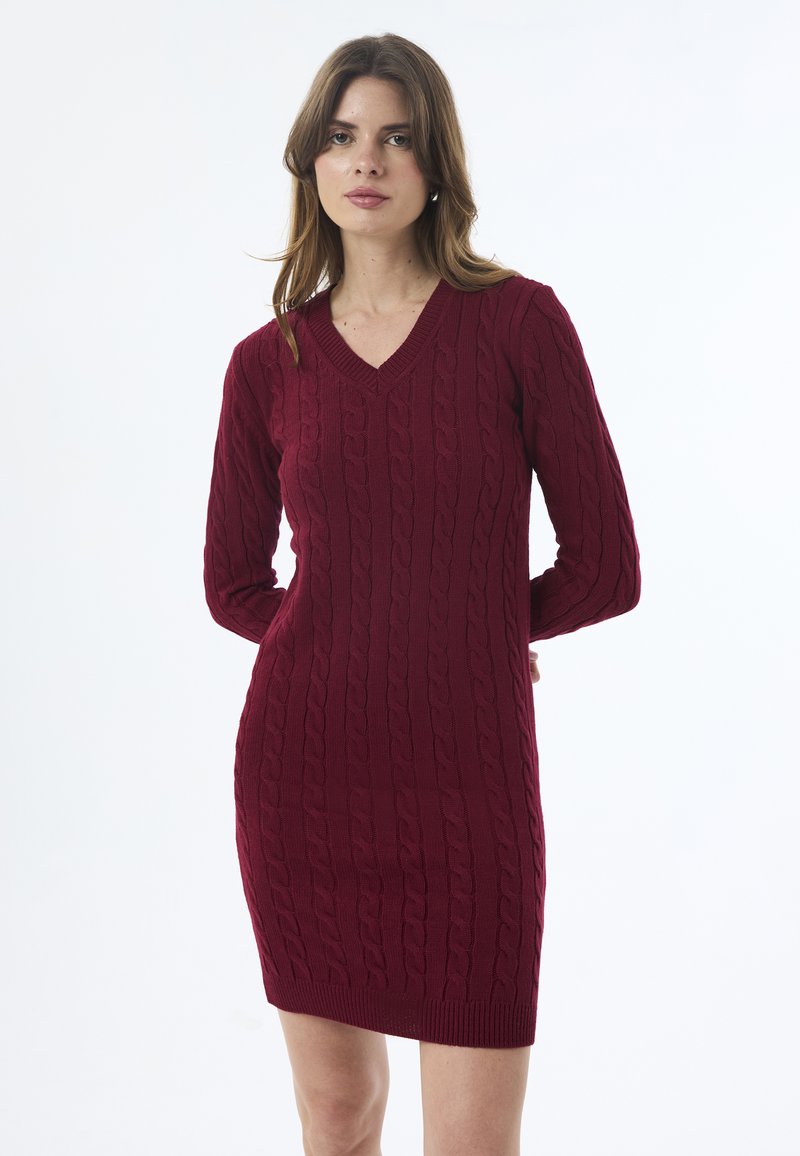 Felix Hardy CABLE V-NECK  - Etui-jurk - bordeaux