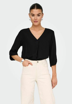 SAY 3/4 V-NECK  WVN DIA - Bluse - black