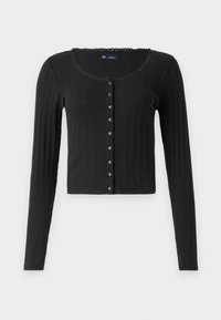 POINTELLE SCOOP CARDI - Cardigan - black