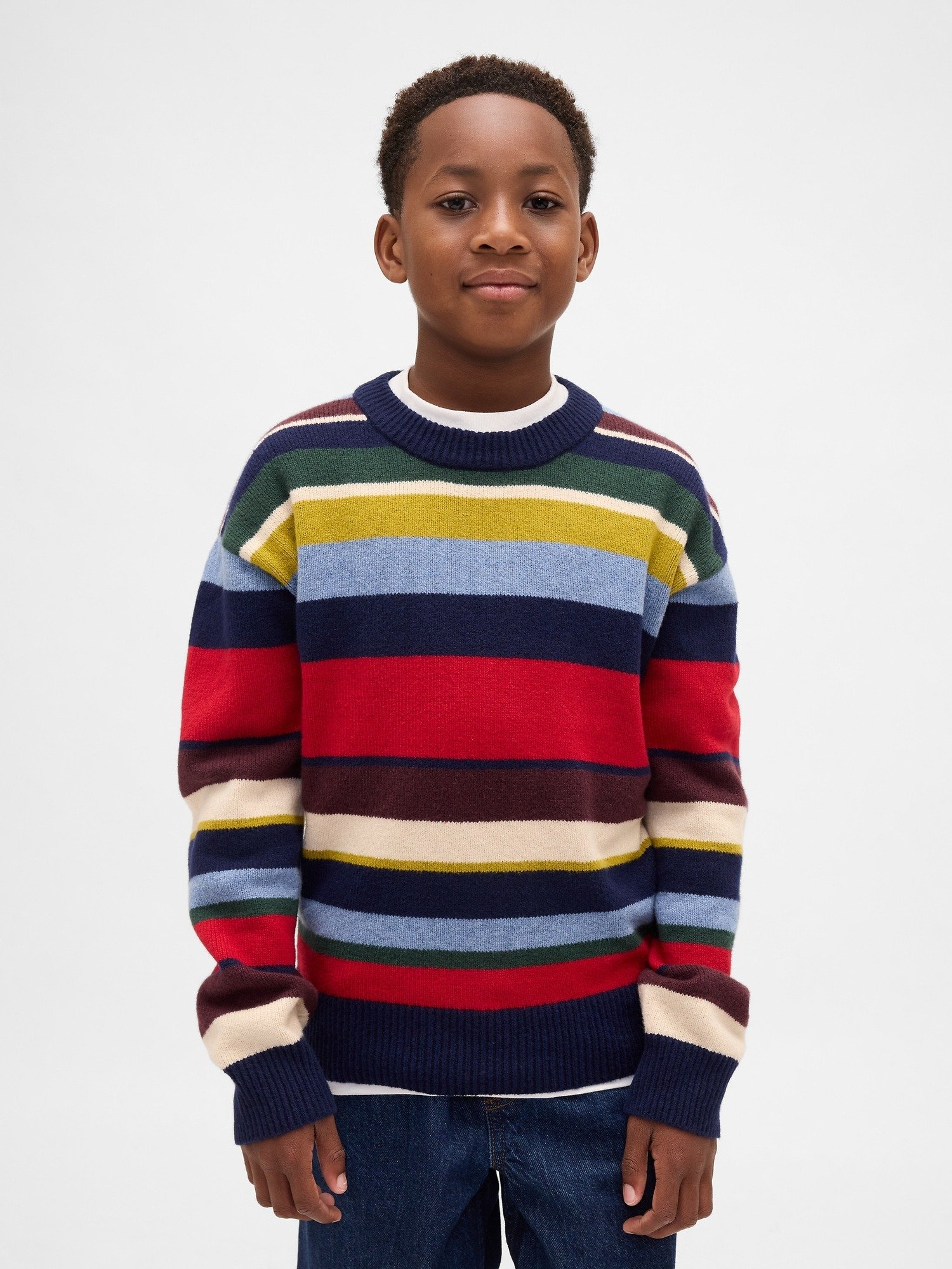 Pull en Tricot de Coton à Col Rond en Multicolore pour Fille