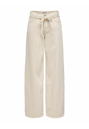 Off-white bukser med vide ben, foran med knapper, lynlås, snøre i taljen og forlommer, designet til afslappet brug.