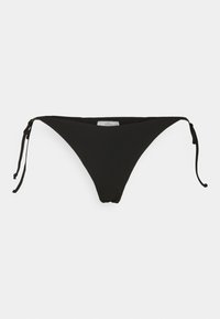Svart bikinitruse med justerbare knytninger på sidene. Laget av glatt, elastisk stoff med et minimalistisk, lavt design.